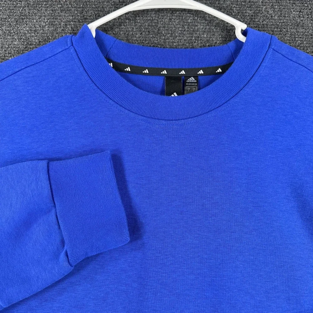Adidas Sweatshirt Mens‎ L Large Blue Primegreen 3-Stripe Crewneck Active HB1421